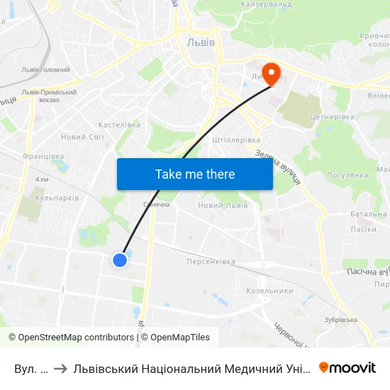Вул. Янева to Львівський Національний Медичний Університет Імені Данила Галицького map