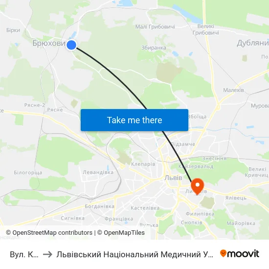 Вул. Курортна to Львівський Національний Медичний Університет Імені Данила Галицького map