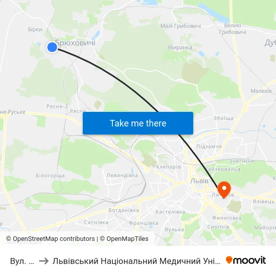 Вул. Ягідна to Львівський Національний Медичний Університет Імені Данила Галицького map