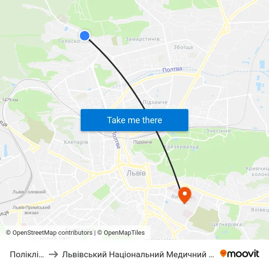 Поліклініка Умвс to Львівський Національний Медичний Університет Імені Данила Галицького map