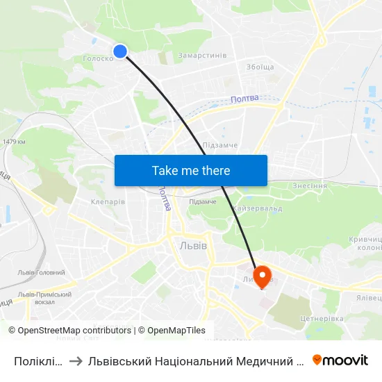 Поліклініка Умвс to Львівський Національний Медичний Університет Імені Данила Галицького map