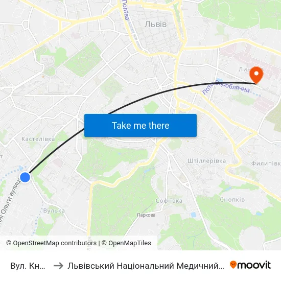 Вул. Княгині Ольги to Львівський Національний Медичний Університет Імені Данила Галицького map