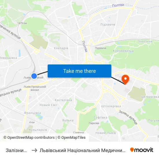 Залізничний Вокзал to Львівський Національний Медичний Університет Імені Данила Галицького map