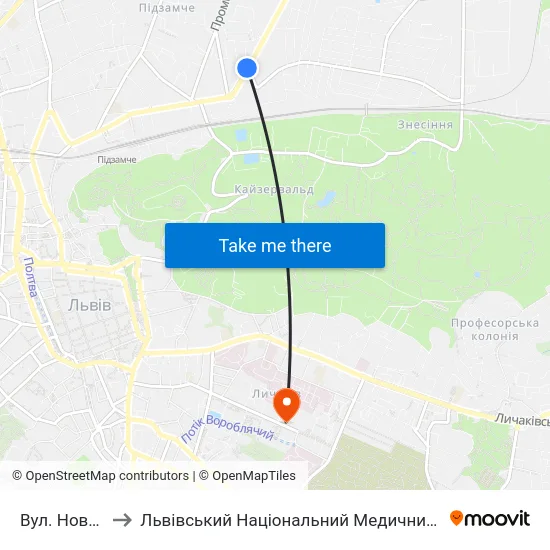Вул. Новознесенська to Львівський Національний Медичний Університет Імені Данила Галицького map