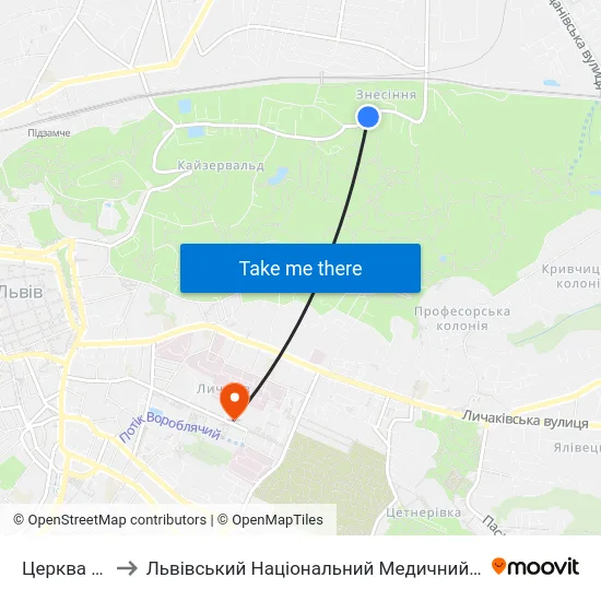 Церква Вознесіння to Львівський Національний Медичний Університет Імені Данила Галицького map