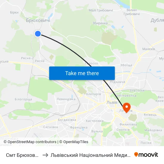 Смт Брюховичі (Вул. Смолиста) to Львівський Національний Медичний Університет Імені Данила Галицького map