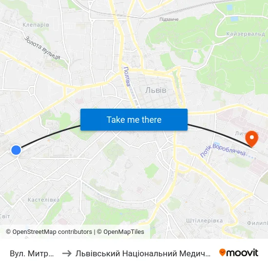 Вул. Митрополита Андрея to Львівський Національний Медичний Університет Імені Данила Галицького map