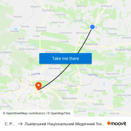 С. Ременів to Львівський Національний Медичний Університет Імені Данила Галицького map