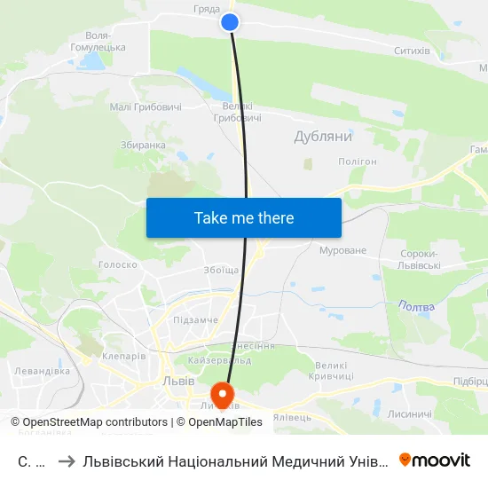 С. Гряда to Львівський Національний Медичний Університет Імені Данила Галицького map
