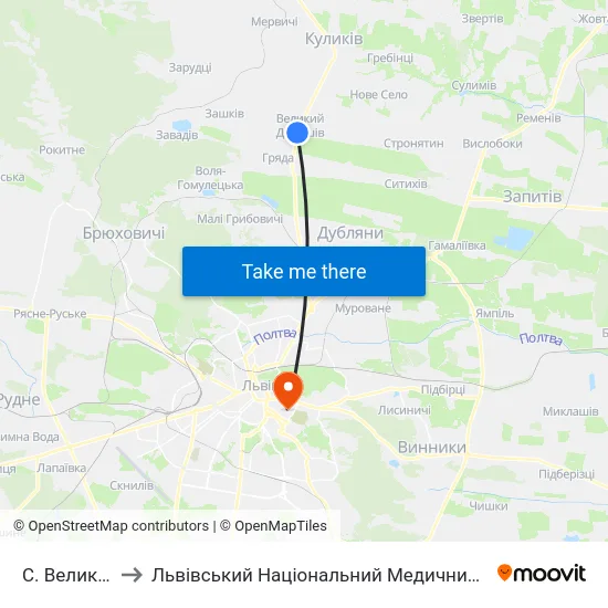 С. Великий Дорошів to Львівський Національний Медичний Університет Імені Данила Галицького map