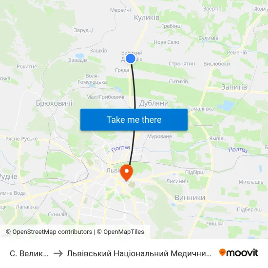 С. Великий Дорошів to Львівський Національний Медичний Університет Імені Данила Галицького map