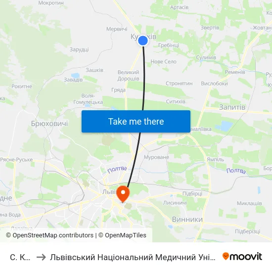 С. Куликів to Львівський Національний Медичний Університет Імені Данила Галицького map