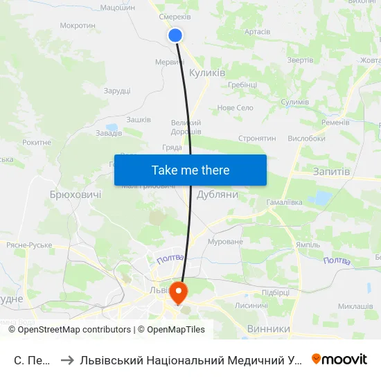 С. Перемивки to Львівський Національний Медичний Університет Імені Данила Галицького map