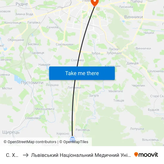 С. Хоросно to Львівський Національний Медичний Університет Імені Данила Галицького map
