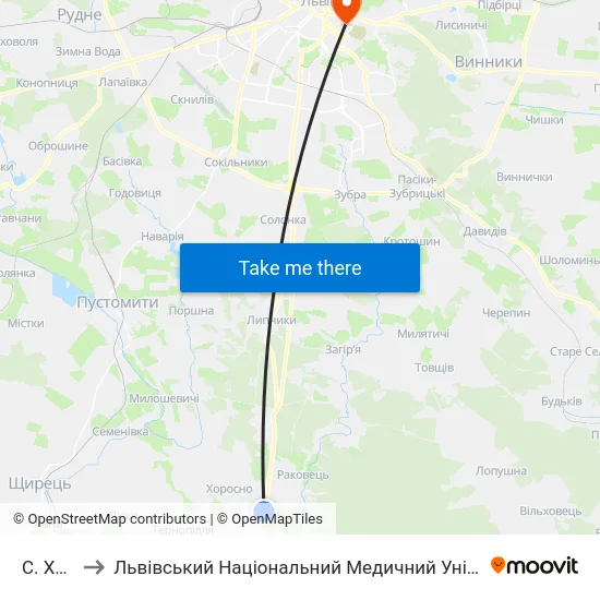 С. Хоросно to Львівський Національний Медичний Університет Імені Данила Галицького map