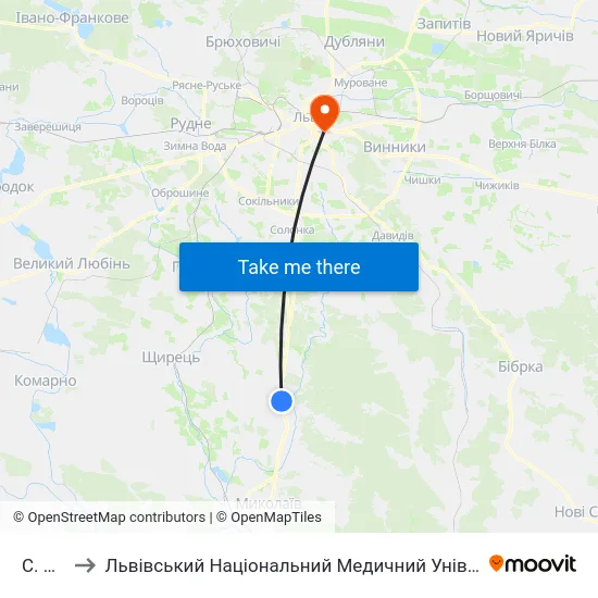 С. Красів to Львівський Національний Медичний Університет Імені Данила Галицького map
