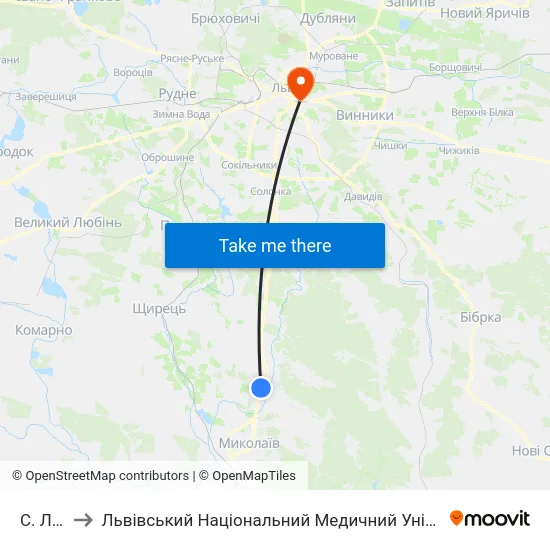 С. Луб'Яне to Львівський Національний Медичний Університет Імені Данила Галицького map