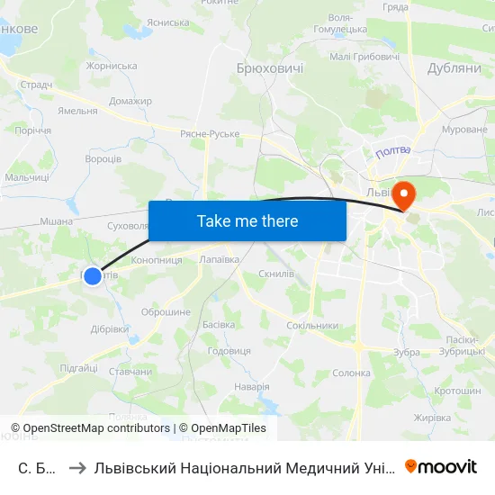 С. Бартатів to Львівський Національний Медичний Університет Імені Данила Галицького map