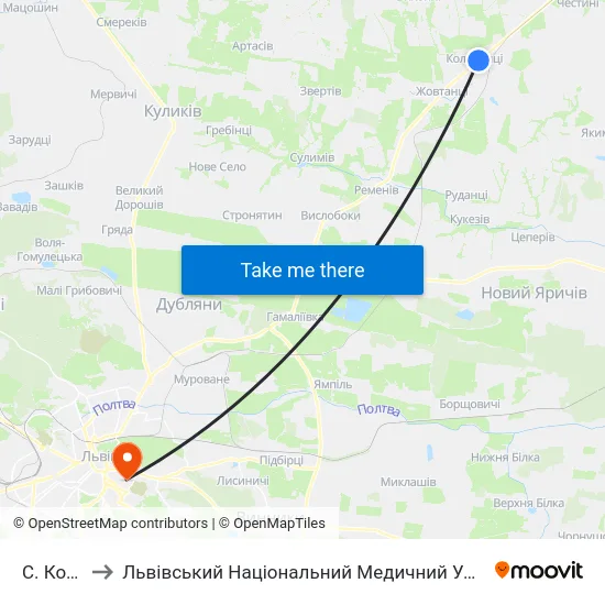 С. Колоденці to Львівський Національний Медичний Університет Імені Данила Галицького map