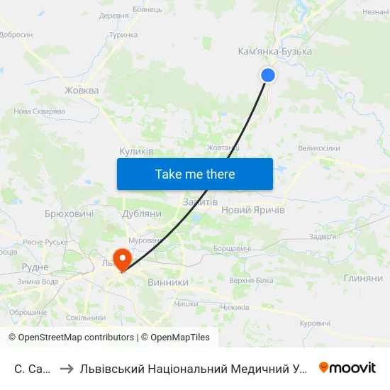 С. Сапіжанка to Львівський Національний Медичний Університет Імені Данила Галицького map