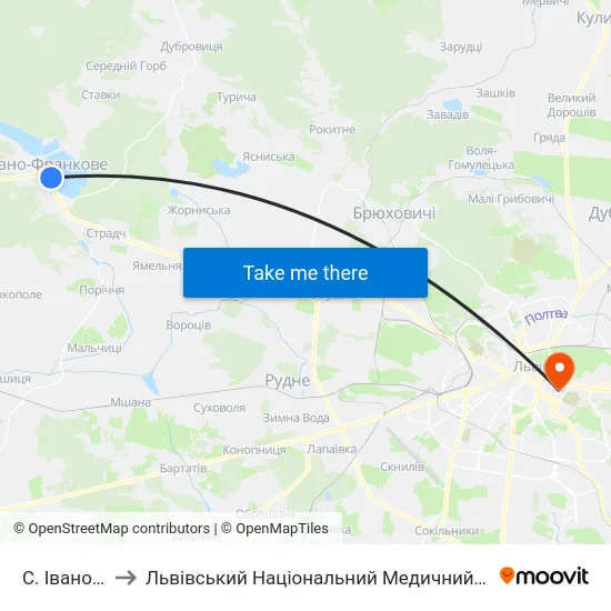 С. Івано-Франкове to Львівський Національний Медичний Університет Імені Данила Галицького map