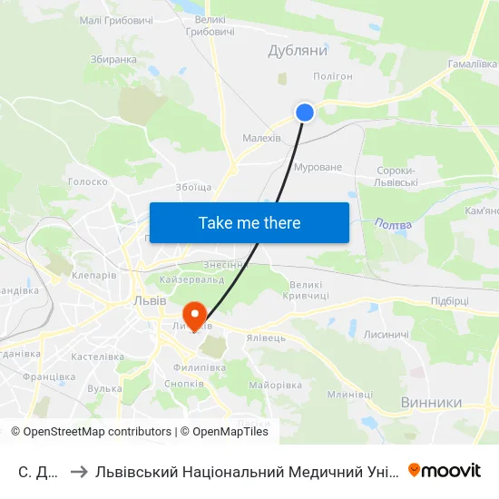 С. Дубляни to Львівський Національний Медичний Університет Імені Данила Галицького map