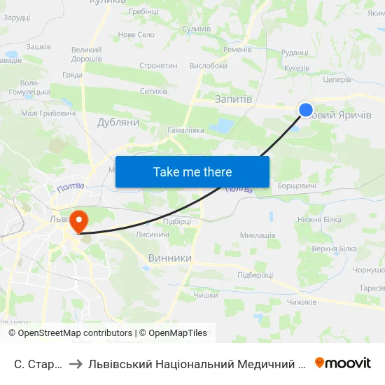 С. Старий Яричів to Львівський Національний Медичний Університет Імені Данила Галицького map