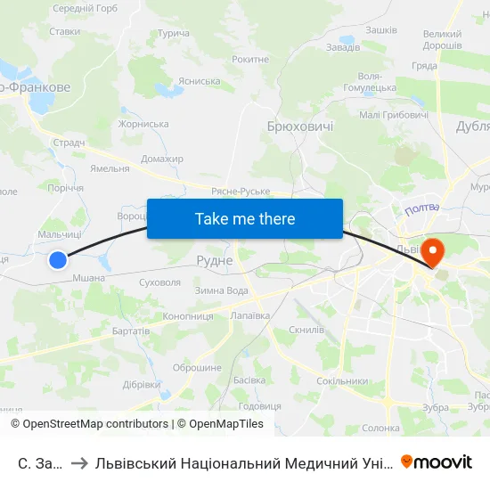 С. Залужжя to Львівський Національний Медичний Університет Імені Данила Галицького map