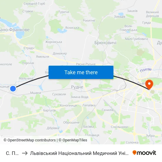 С. Повітно to Львівський Національний Медичний Університет Імені Данила Галицького map