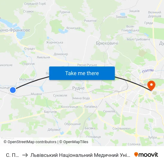 С. Повітно to Львівський Національний Медичний Університет Імені Данила Галицького map