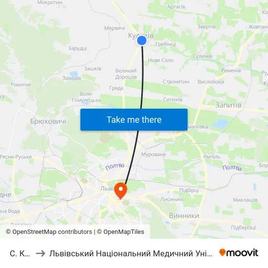 С. Куликів to Львівський Національний Медичний Університет Імені Данила Галицького map