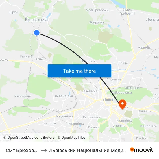 Смт Брюховичі (Вул. Смолиста) to Львівський Національний Медичний Університет Імені Данила Галицького map