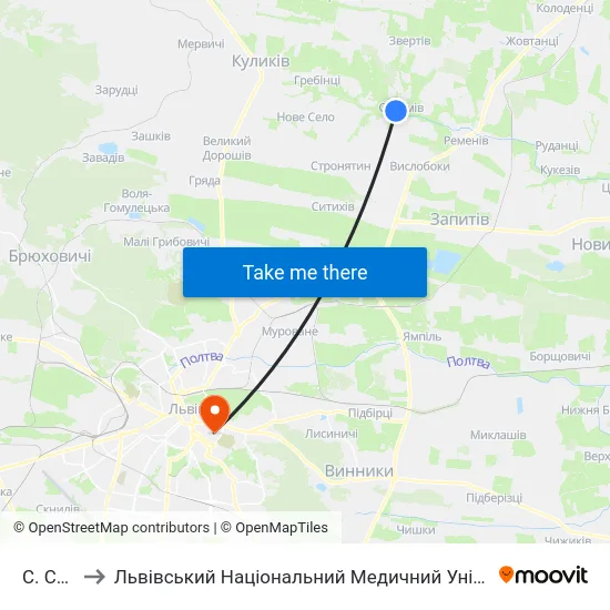 С. Сулимів to Львівський Національний Медичний Університет Імені Данила Галицького map