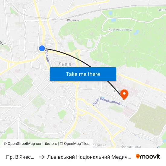 Пр. В'Ячеслава Чорновола to Львівський Національний Медичний Університет Імені Данила Галицького map