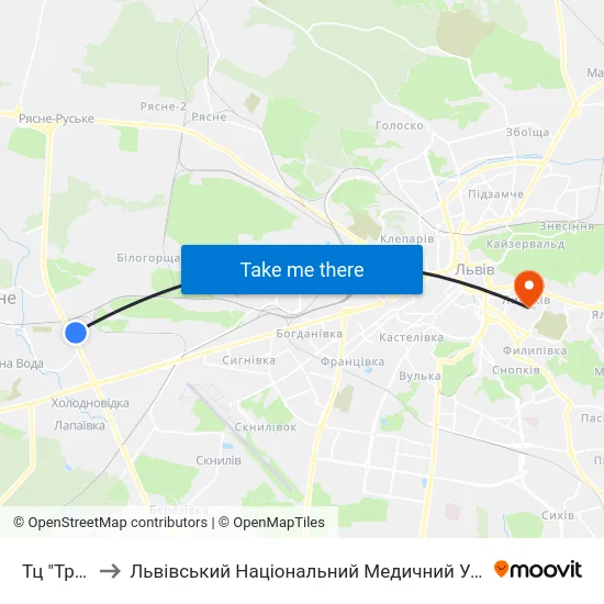 Тц "Три Слони" to Львівський Національний Медичний Університет Імені Данила Галицького map