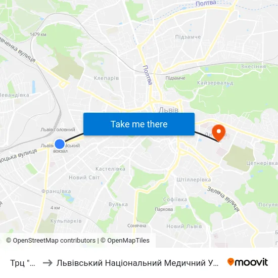 Трц "Скриня" to Львівський Національний Медичний Університет Імені Данила Галицького map