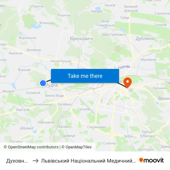 Духовна Семінарія to Львівський Національний Медичний Університет Імені Данила Галицького map