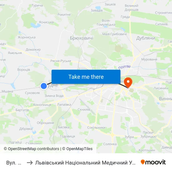 Вул. Лисенка to Львівський Національний Медичний Університет Імені Данила Галицького map