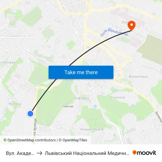 Вул. Академіка Сахарова to Львівський Національний Медичний Університет Імені Данила Галицького map