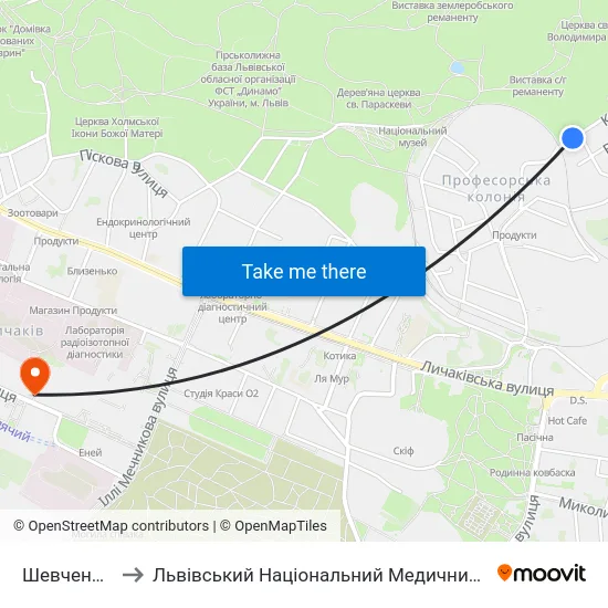 Шевченківський Гай to Львівський Національний Медичний Університет Імені Данила Галицького map