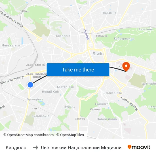 Кардіологічний Центр to Львівський Національний Медичний Університет Імені Данила Галицького map