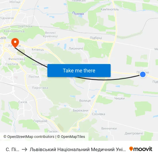 С. Підгірне to Львівський Національний Медичний Університет Імені Данила Галицького map