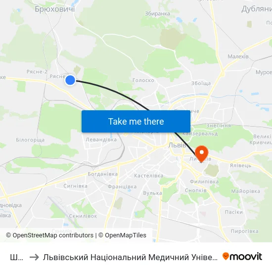 Школа to Львівський Національний Медичний Університет Імені Данила Галицького map