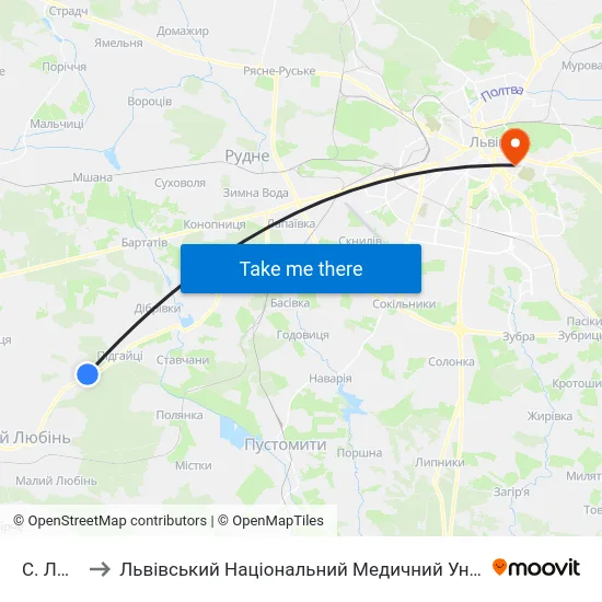 С. Любовичі to Львівський Національний Медичний Університет Імені Данила Галицького map