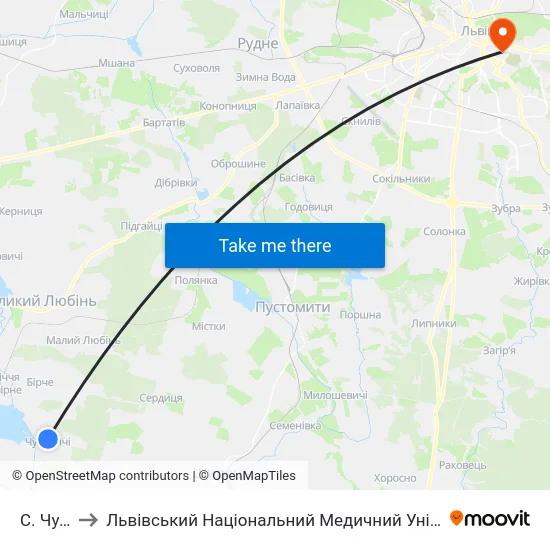 С. Чуловичі to Львівський Національний Медичний Університет Імені Данила Галицького map