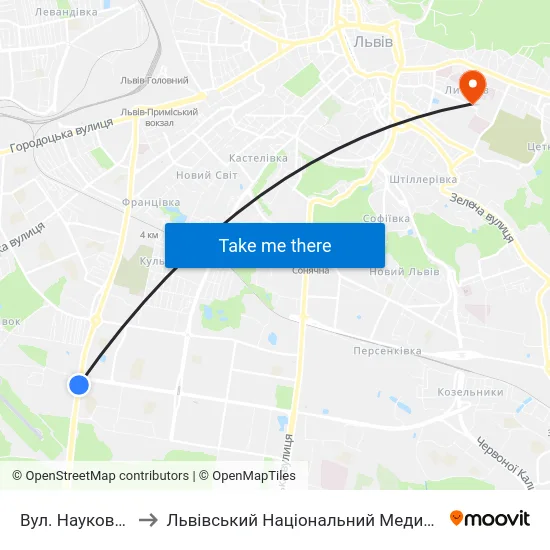 Вул. Наукова - Кульпарківська to Львівський Національний Медичний Університет Імені Данила Галицького map