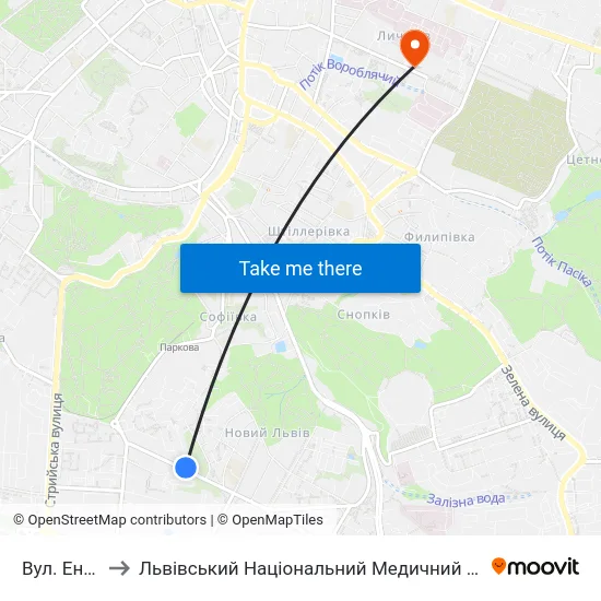 Вул. Енергетична to Львівський Національний Медичний Університет Імені Данила Галицького map