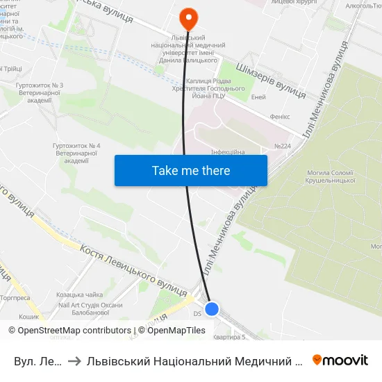 Вул. Левицького to Львівський Національний Медичний Університет Імені Данила Галицького map