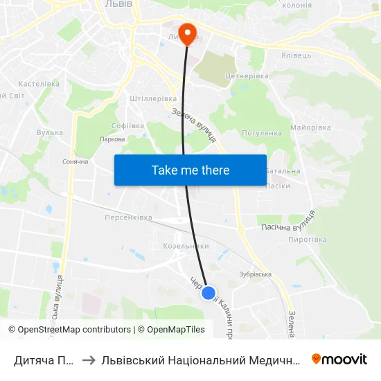 Дитяча Поліклініка №4 to Львівський Національний Медичний Університет Імені Данила Галицького map