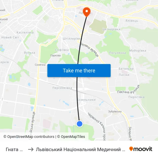 Гната Хоткевича to Львівський Національний Медичний Університет Імені Данила Галицького map